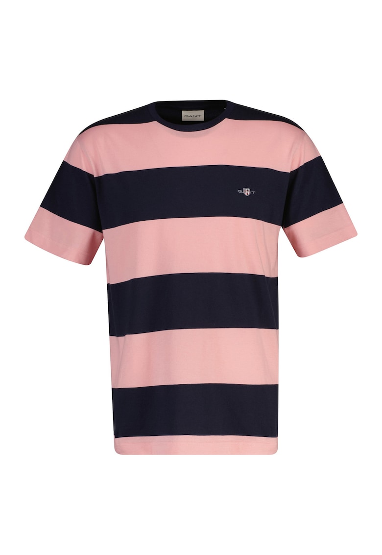 Gant Tricou cu decolteu la baza gatului si model in dungi - Roz