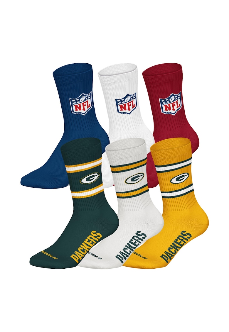 Nfl Set de sosete lungi unisex - 6 perechi - Alb/Galben/Verde englez