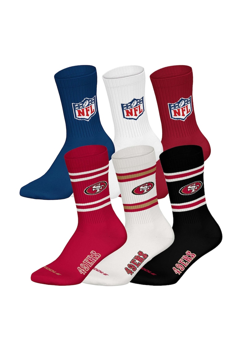 Nfl Set de sosete lungi unisex - 6 perechi - Alb/Coral/Albastru royal