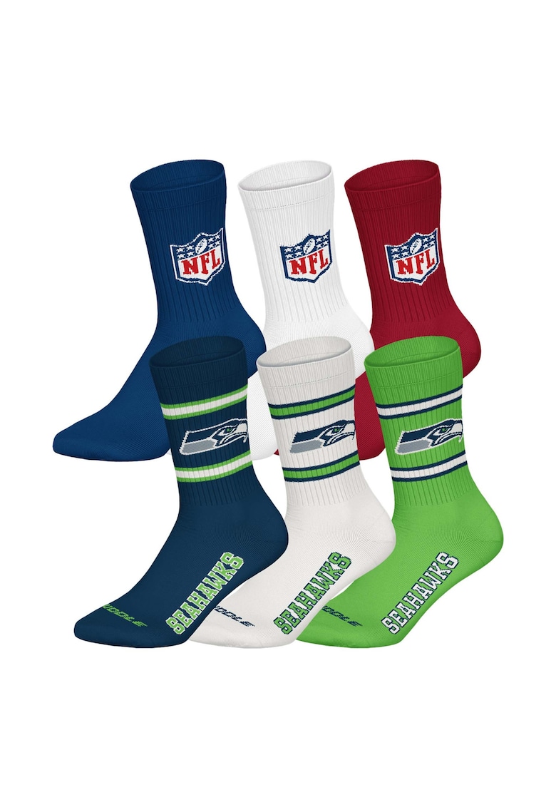 Nfl Set de sosete lungi unisex - 6 perechi - Alb/Verde/Albastru