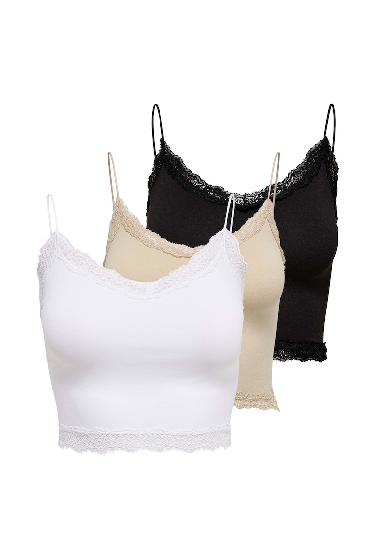 Only Set de top-uri slim fit crop Vicky - 3 piese - Alb/Negru/Bej