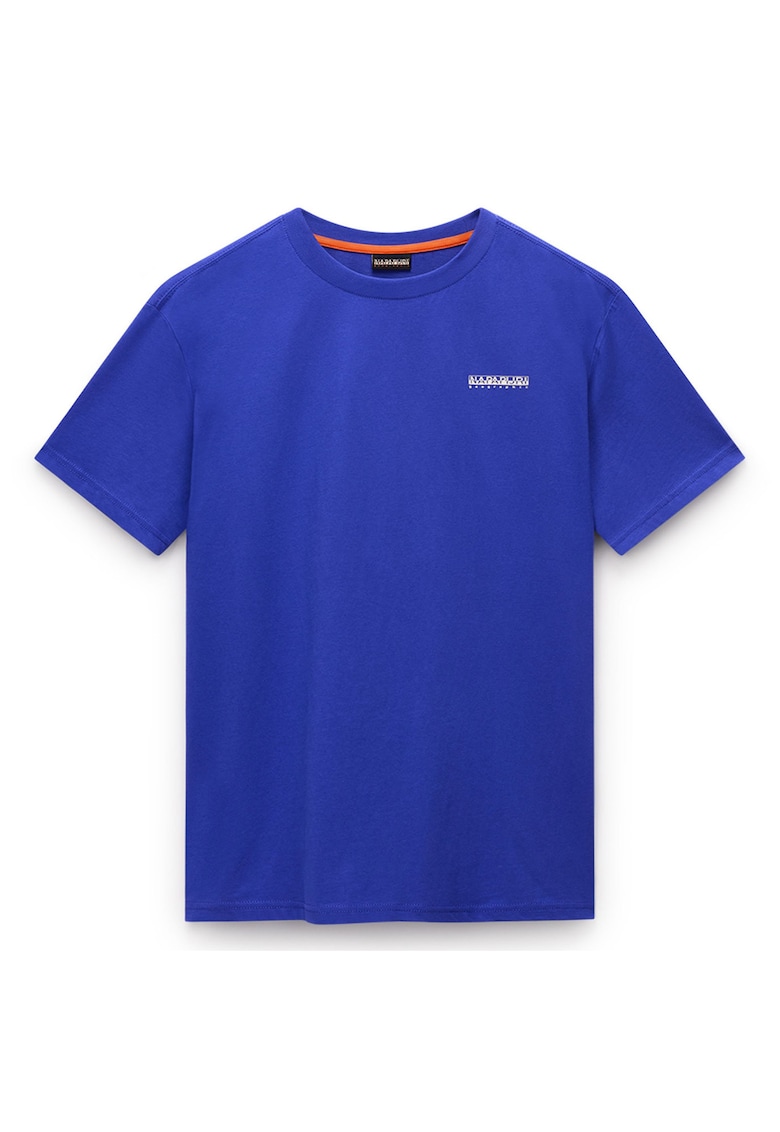 Tricou cu decolteu la baza gatului si model uni - Albastru