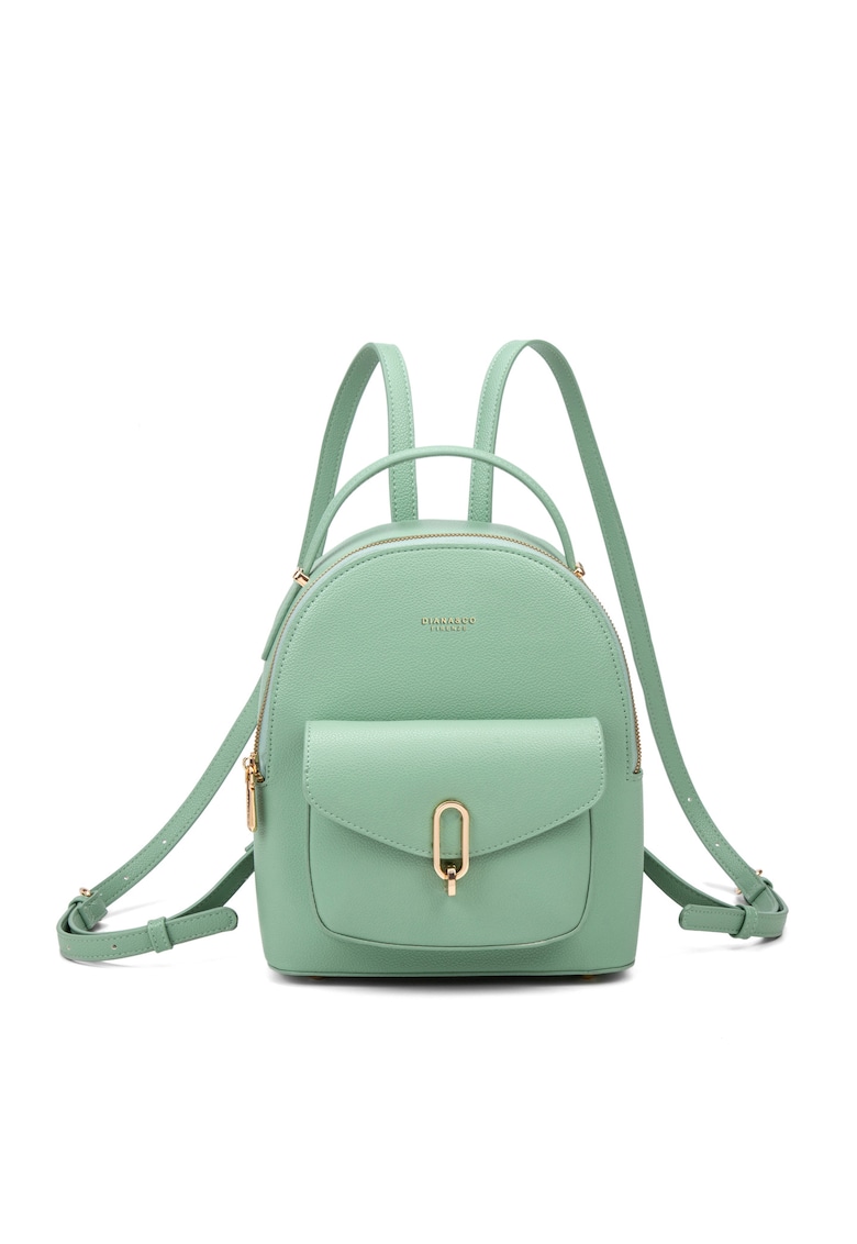 Rucsac de piele ecologica cu buzunare cu clapa - Verde deschis