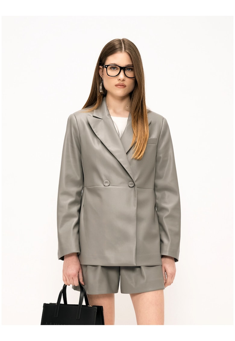 Jacheta din piele ecologica cu nasturi Edera - Gri deschis