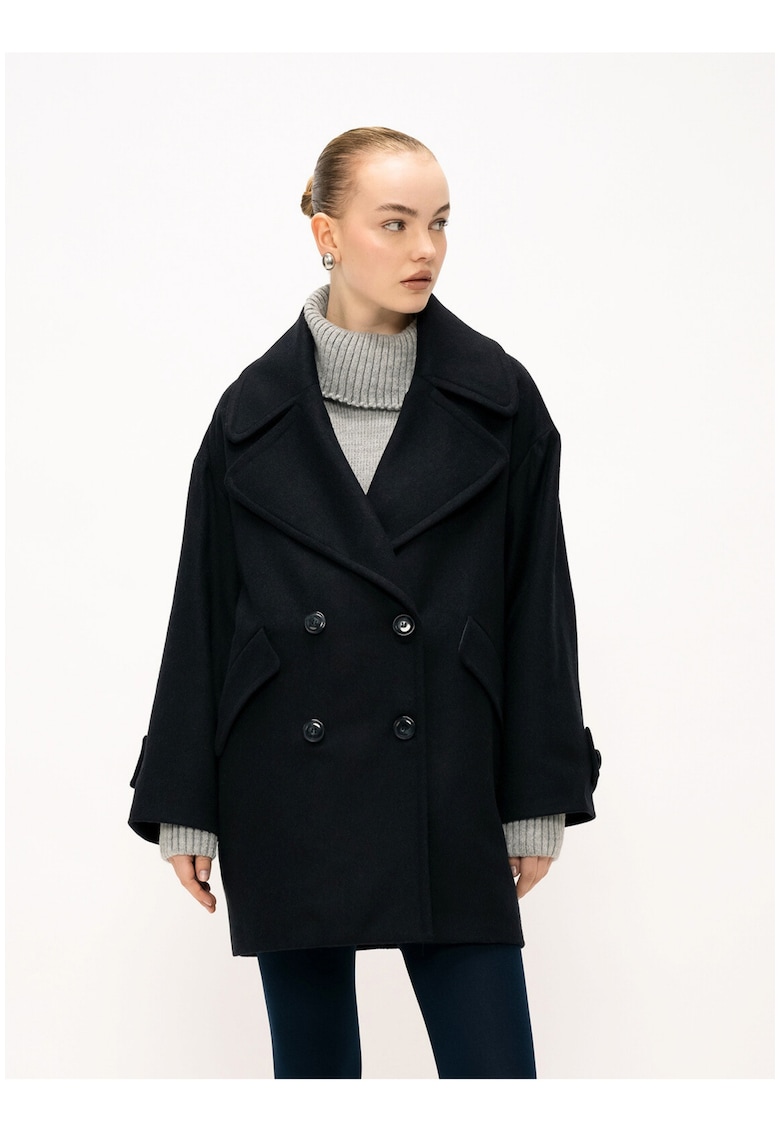 Palton din amestec de lana cu maneci cazute Silvana - Negru