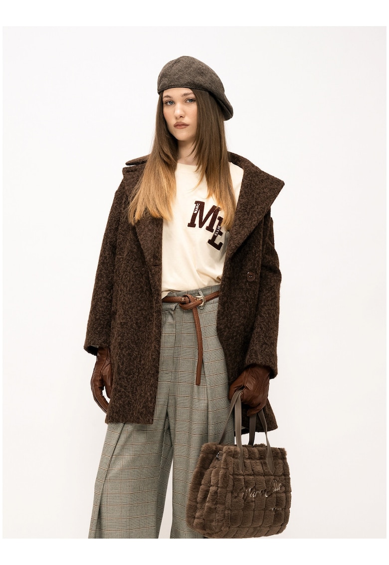 Palton din material teddy cu nasturi Valoria