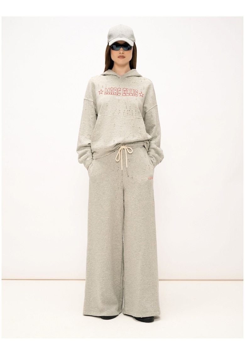 Pantaloni de trening cu croiala ampla si detalii deteriorate - Gri deschis melange