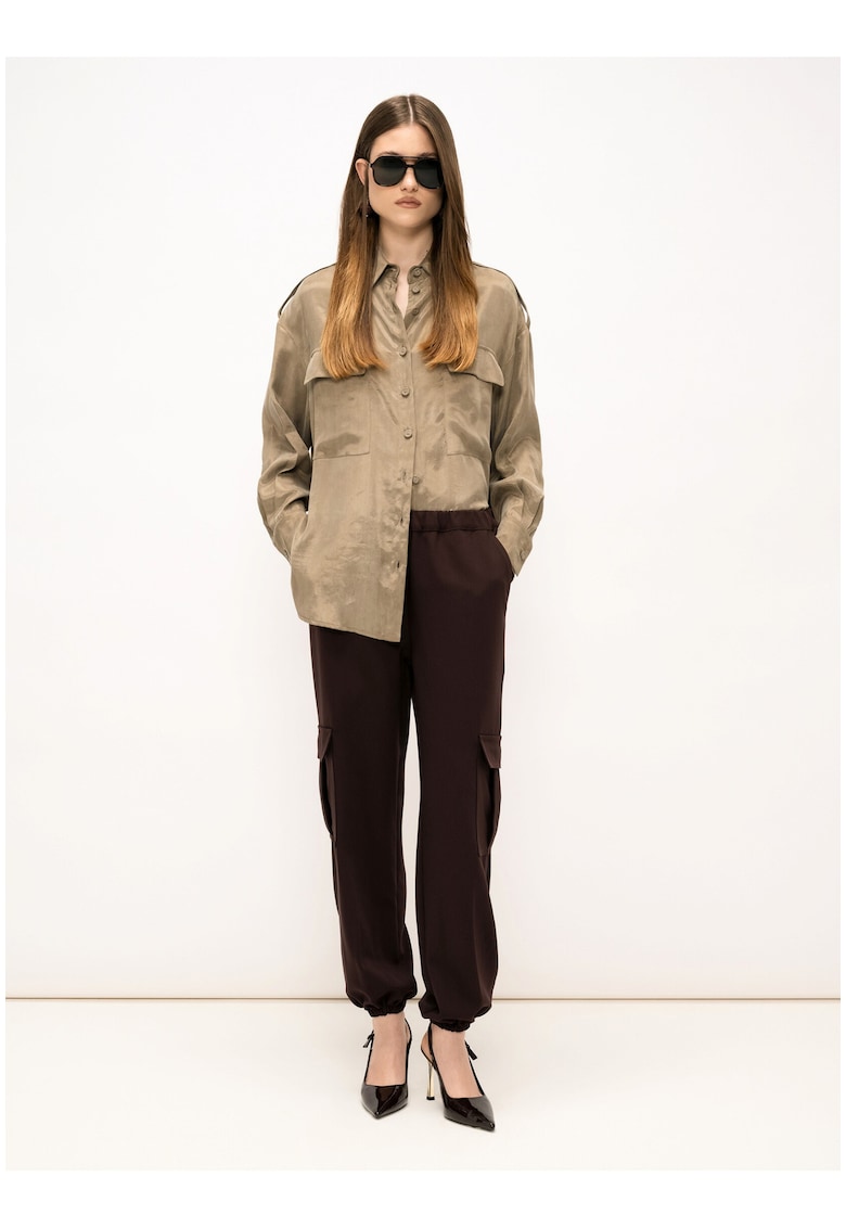 Pantaloni cargo cu talie elastica - Maro cognac