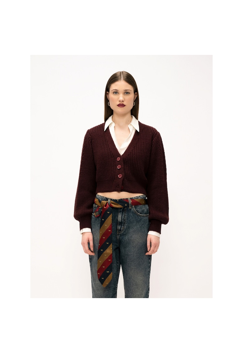 Cardigan crop cu nasturi - Visiniu
