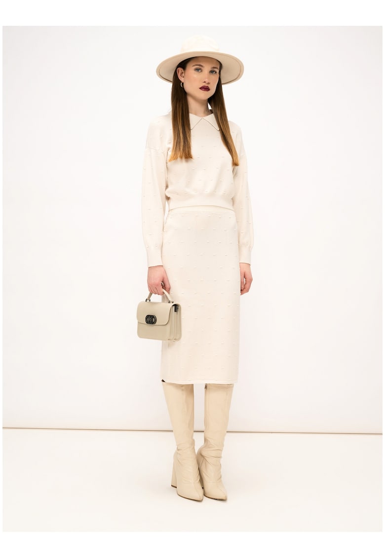 Fusta midi cu croiala dreapta si detalii texturate