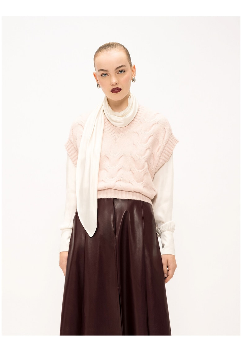 Pulover cu maneci scurte si decolteu in V - Roz pal