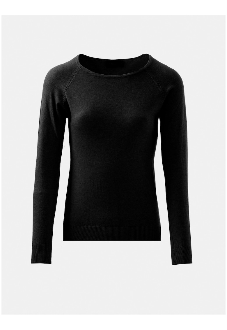 Pulover tricotat fin cu maneci raglan - Negru