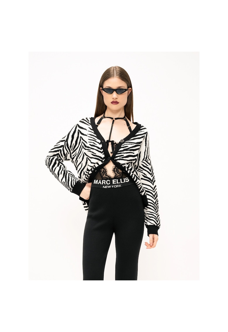 Cardigan cu model - Alb/Negru