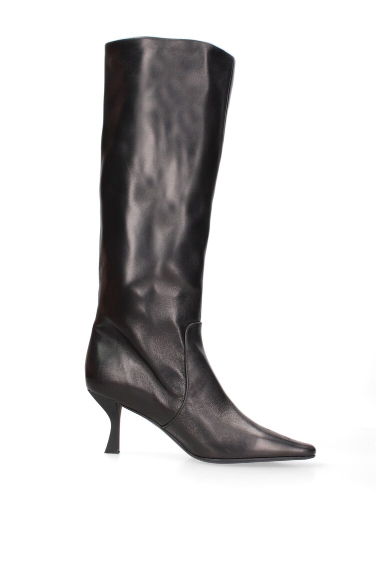Cizme inalte pana la genunchi din piele - Negru