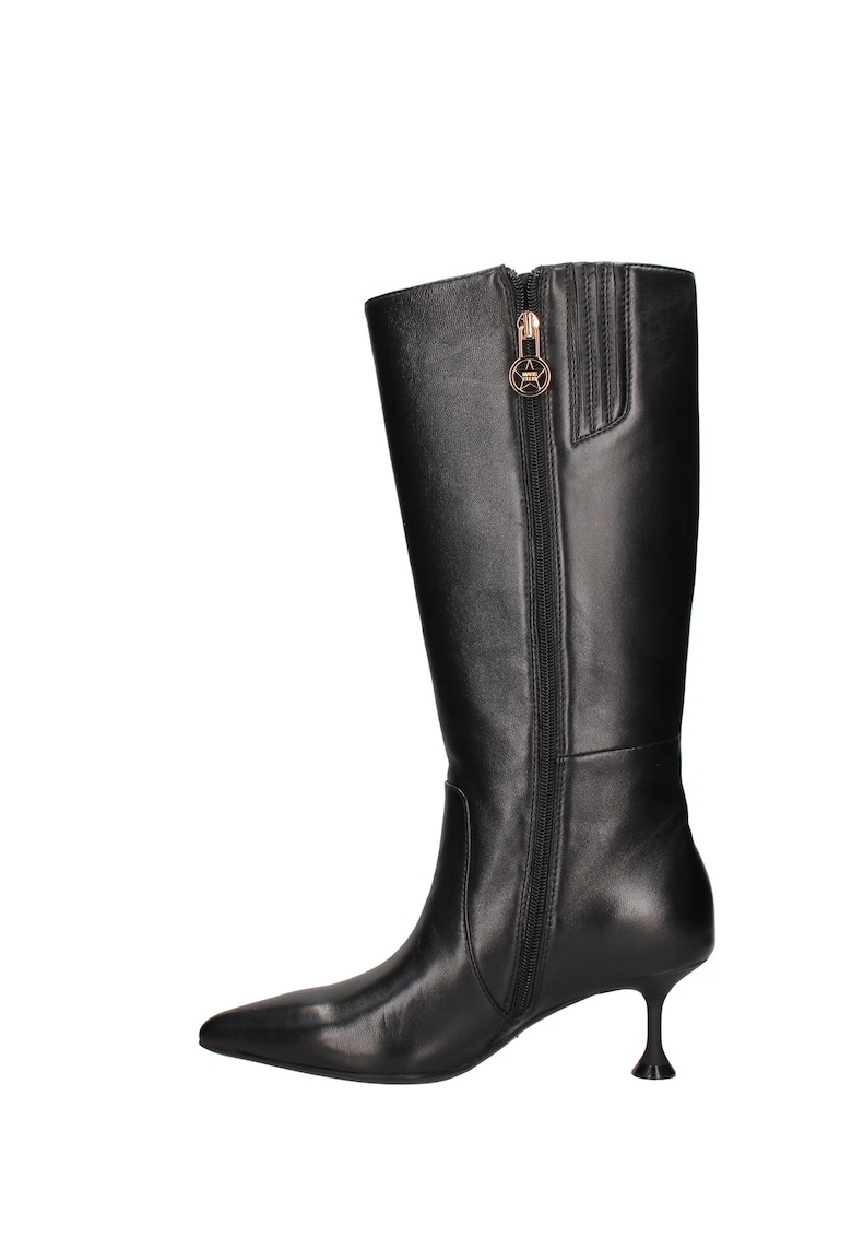 Cizme inalte pana la genunchi din piele Valora - Negru