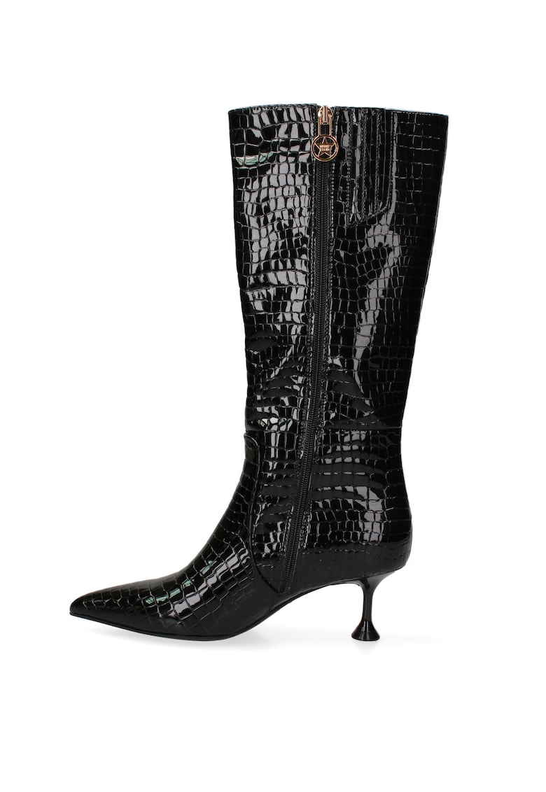 Cizme inalte pana la genunchi din piele Valora - Auriu/Negru