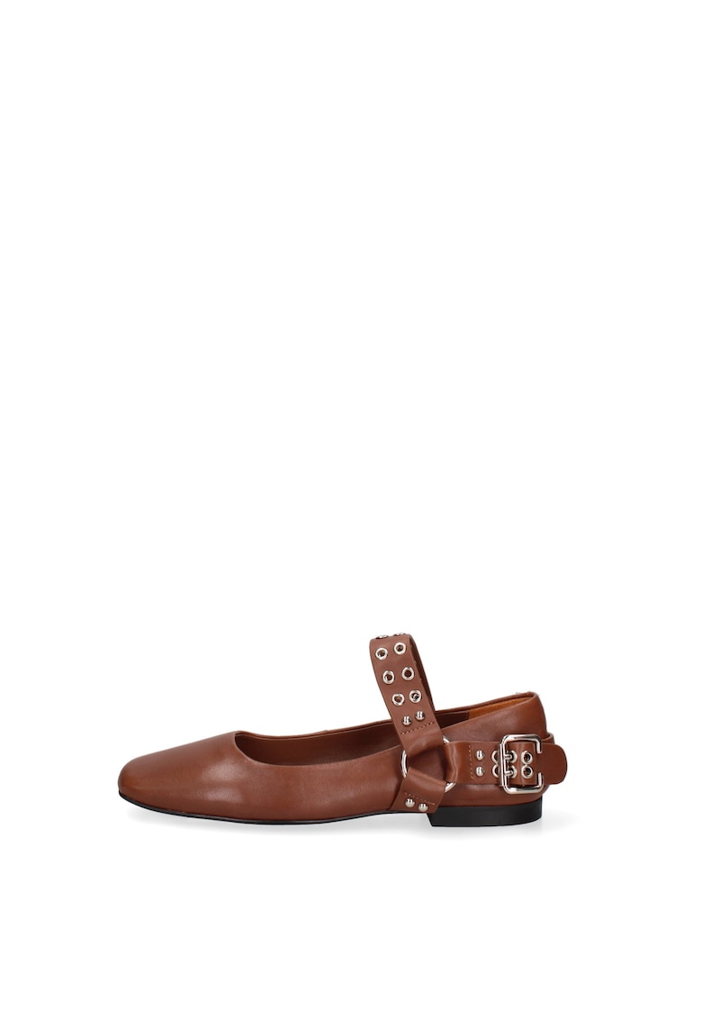 Balerini din piele cu anouri metalice Seraphina PLus - Maro cognac