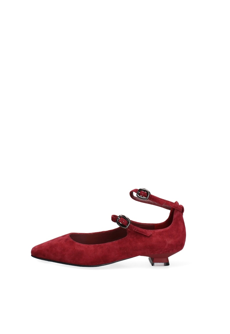 Pantofi din piele cu varf ascutit si toc kitten - Rosu