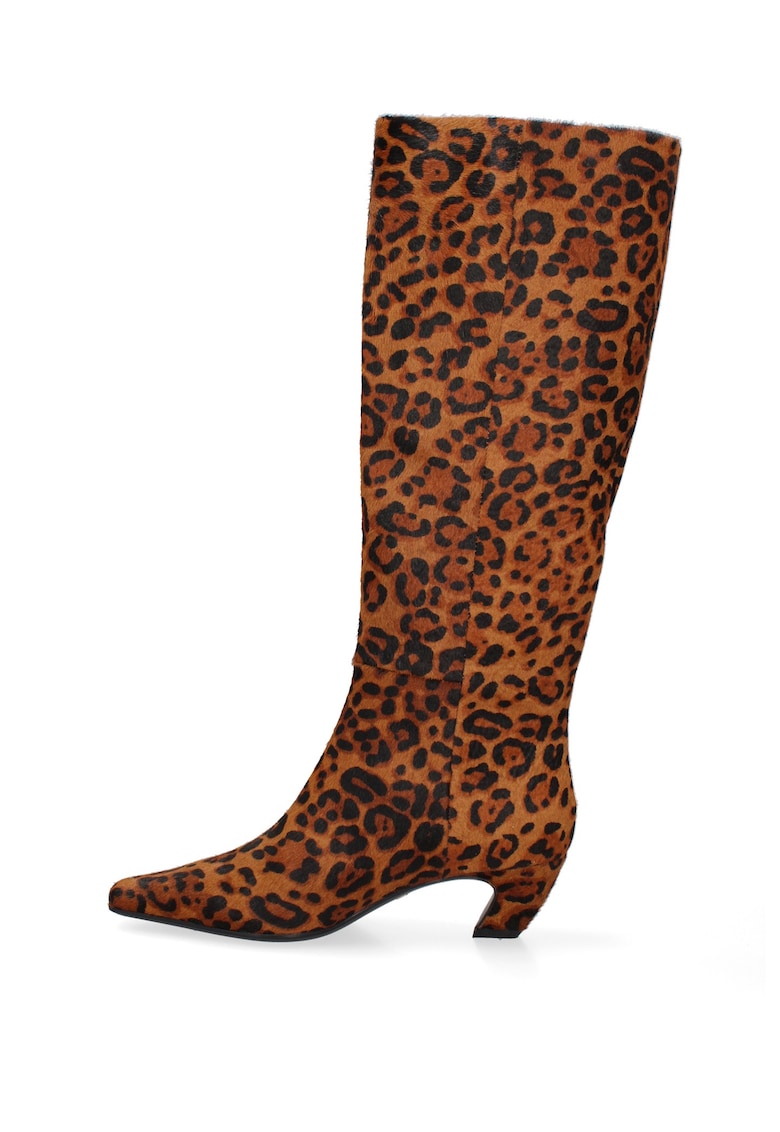 Cizme inalte pana la genunchi cu animal print Brunilde - Negru/Maro