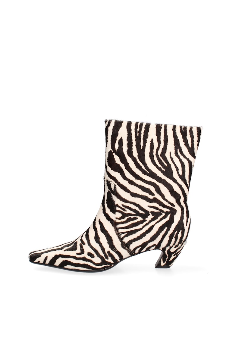Cizme din piele cu imprimeu animal print Salome - Alb/Negru