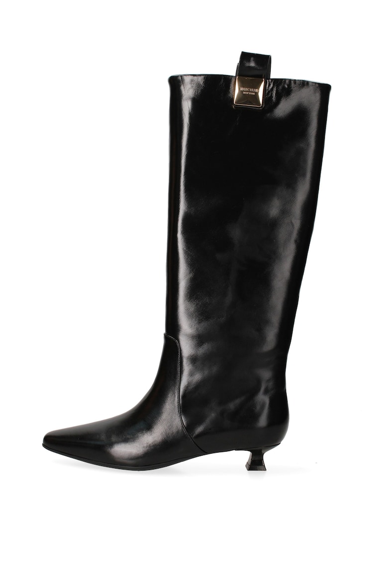 Cizme mid-calf din piele cu toc kitten