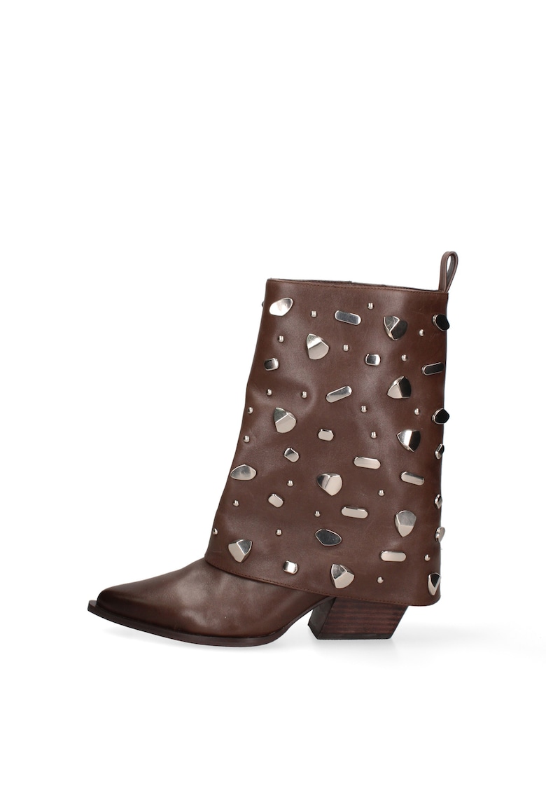 Botine din piele cu tinte Lunaria - Maro inchis