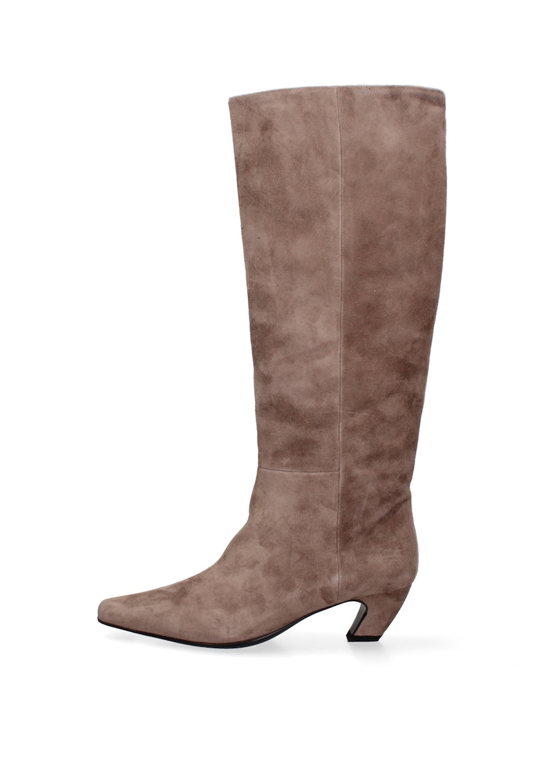 Cizme de piele inalte pana la genunchi cu varf patrat Aurelia Nova - Maro taupe