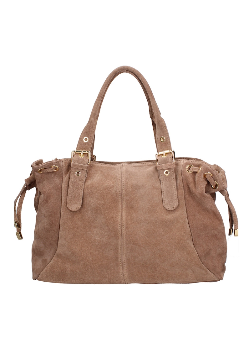 Geanta de piele intoarsa cu doua compartimente - Maro taupe