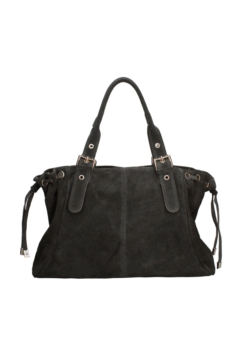 Geanta de piele intoarsa cu doua compartimente - Negru