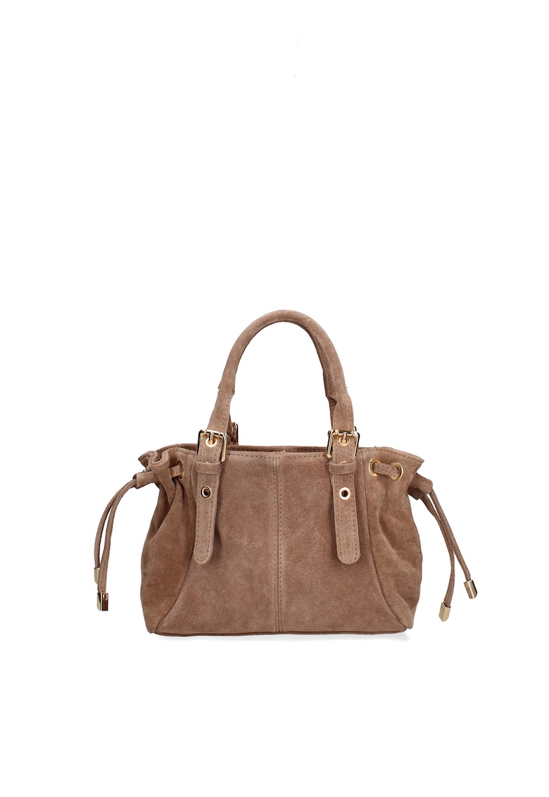 Geanta de piele intoarsa cu fermoar si bareta de umar Elara