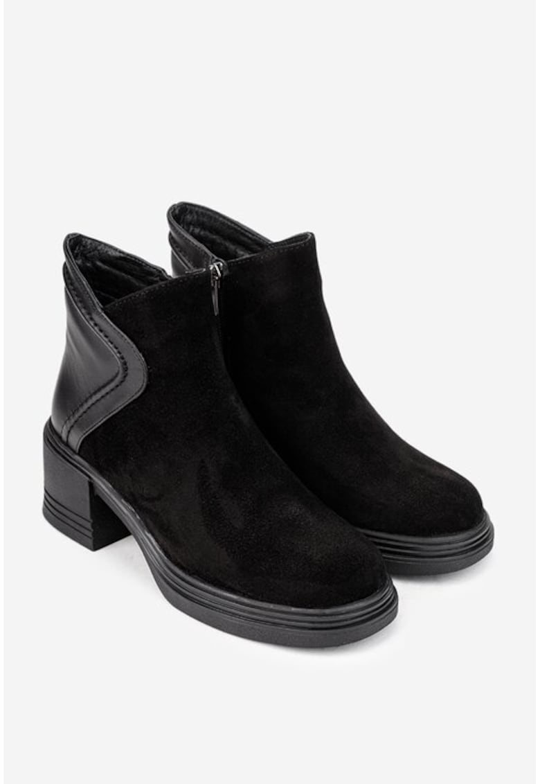 Dasha Botine dama negre din piele intoarsa si box