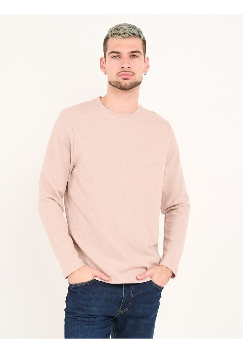 - Tricou barbat cu maneca lunga si detalii logo ( BEIGE - Bej