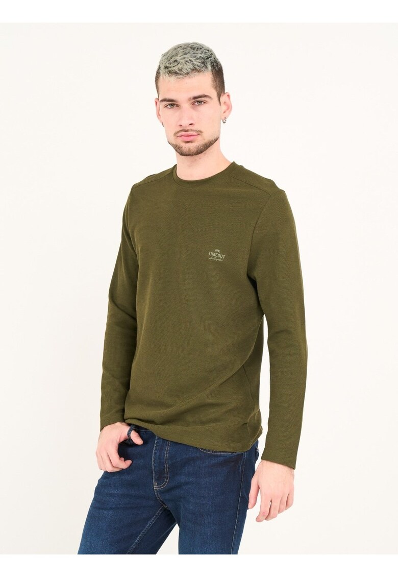 - Tricou barbat cu maneca lunga si detalii logo ( KHAKI - Verde