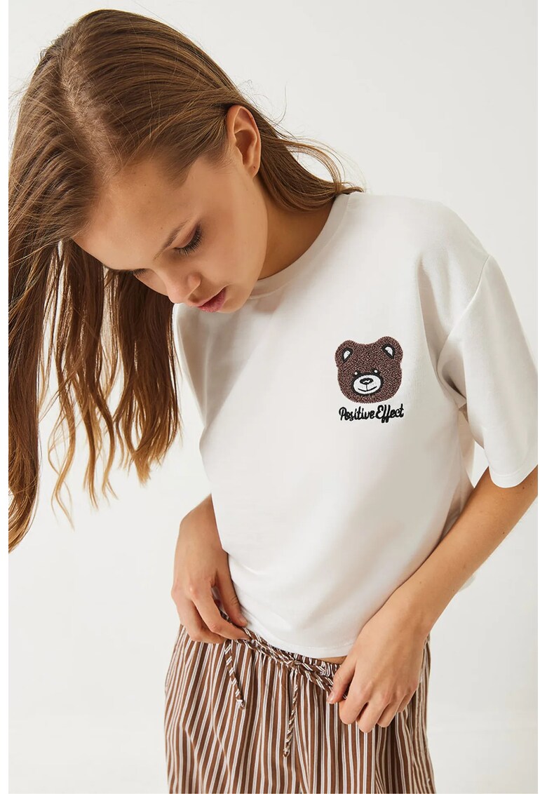 Tricou dama scurt - alb - bumbac - guler rotund