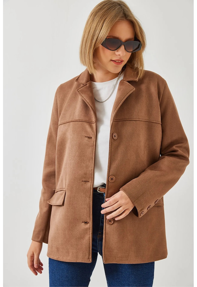 Jacheta dama - Piele intoarsa - Bej natural -