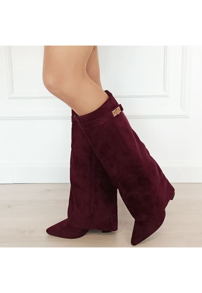 Cizme bordo elegante cu toc comod 9501A 113 18821 - Bordeaux