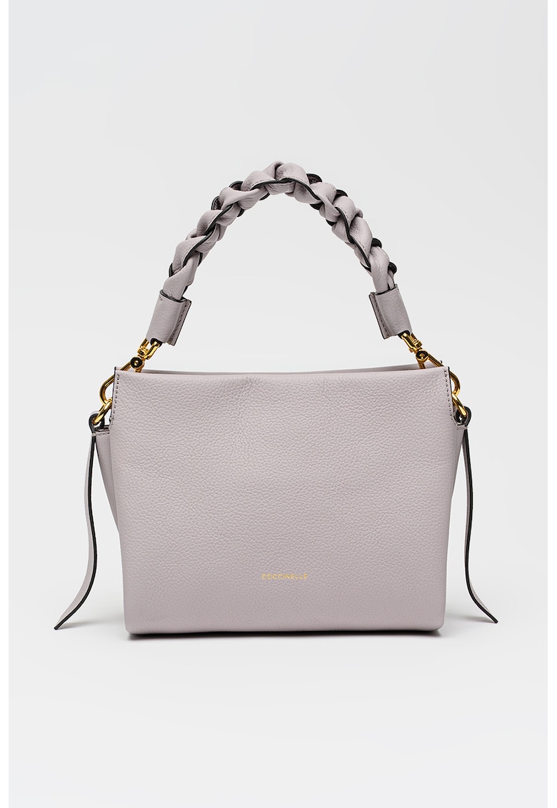 Geanta din piele cu bareta de umar si aspect impletit Boheme Grana - Lila pal