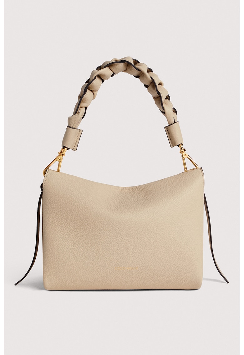 Geanta din piele cu bareta de umar si aspect impletit Boheme Grana - Bej