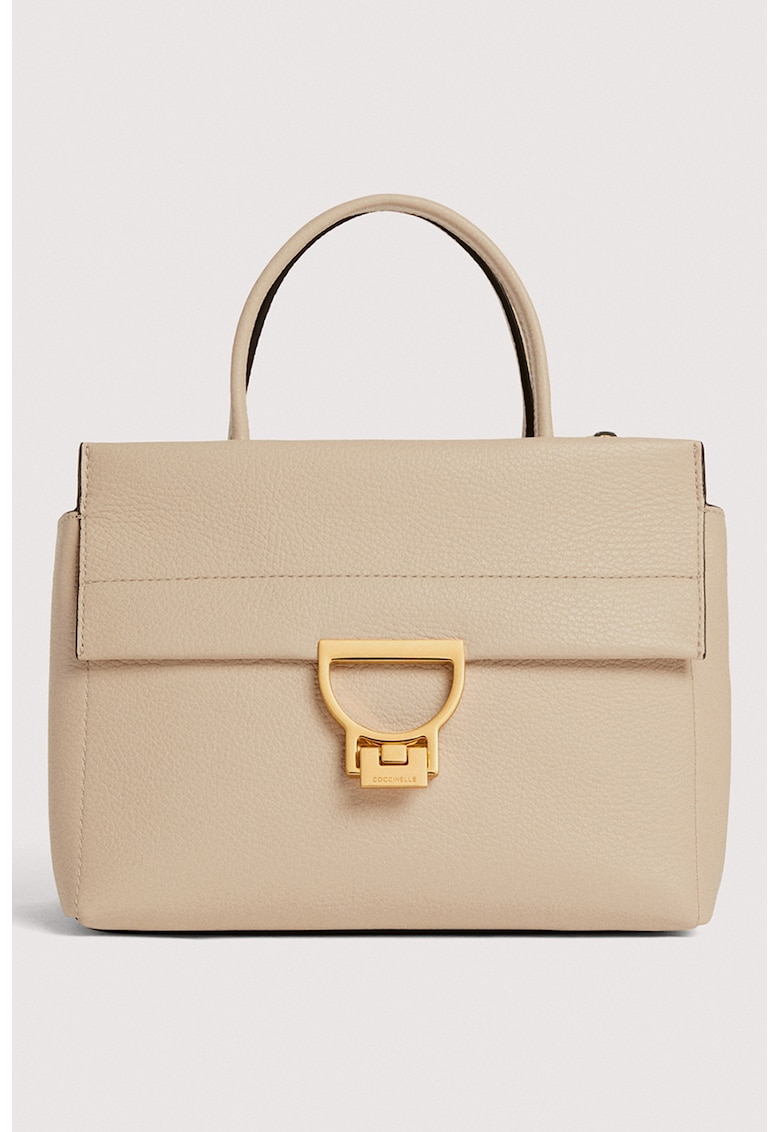 Geanta de piele cu bareta de umar si maner Arlettis - Maro nisip