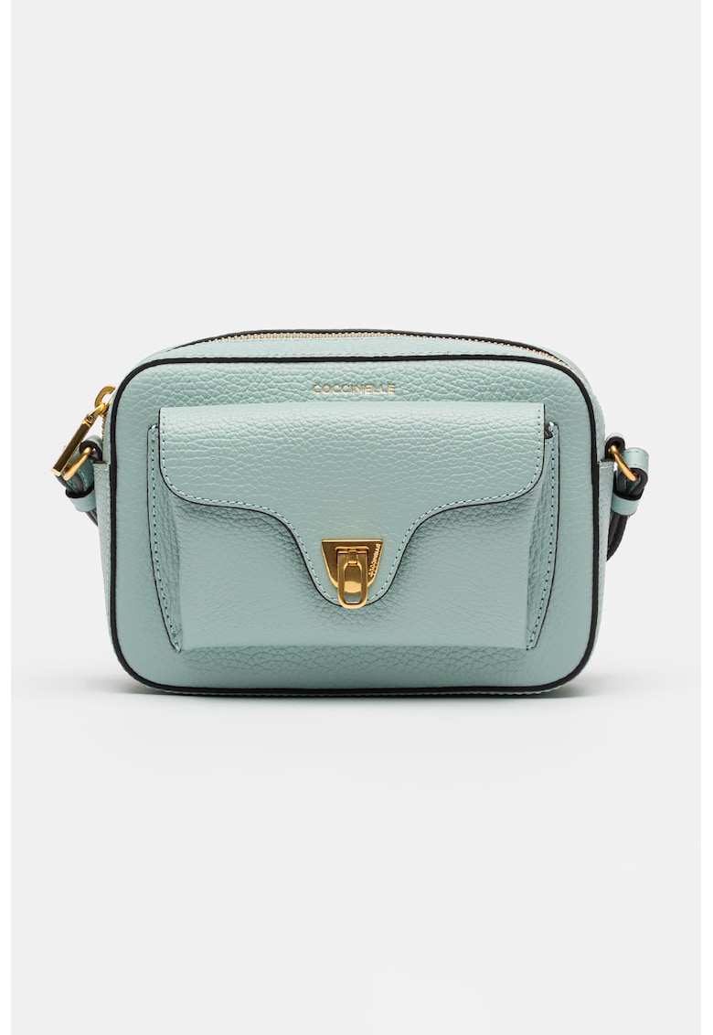 Geanta crossbody de piele cu buzunar frontal Beat Soft - Albastru pal