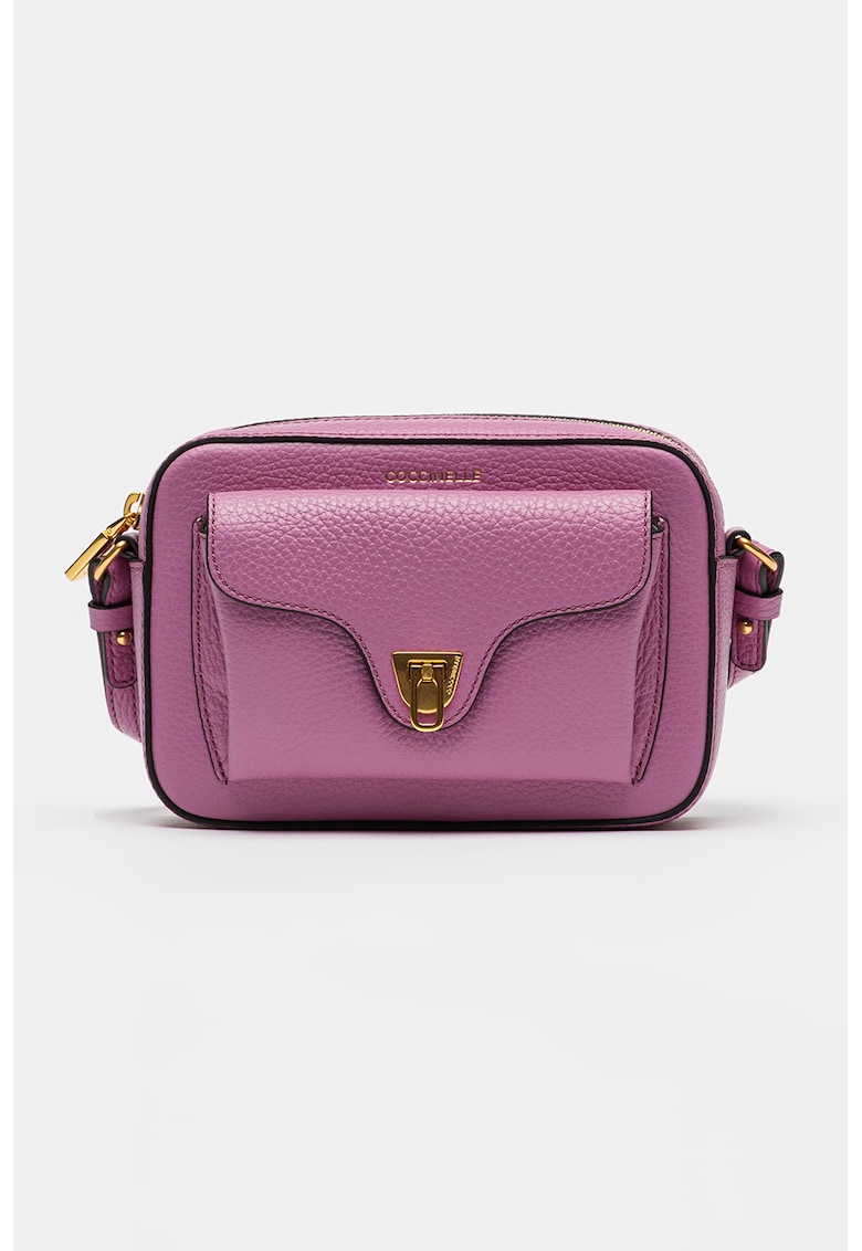 Geanta crossbody de piele cu buzunar frontal Beat Soft - Violet inchis
