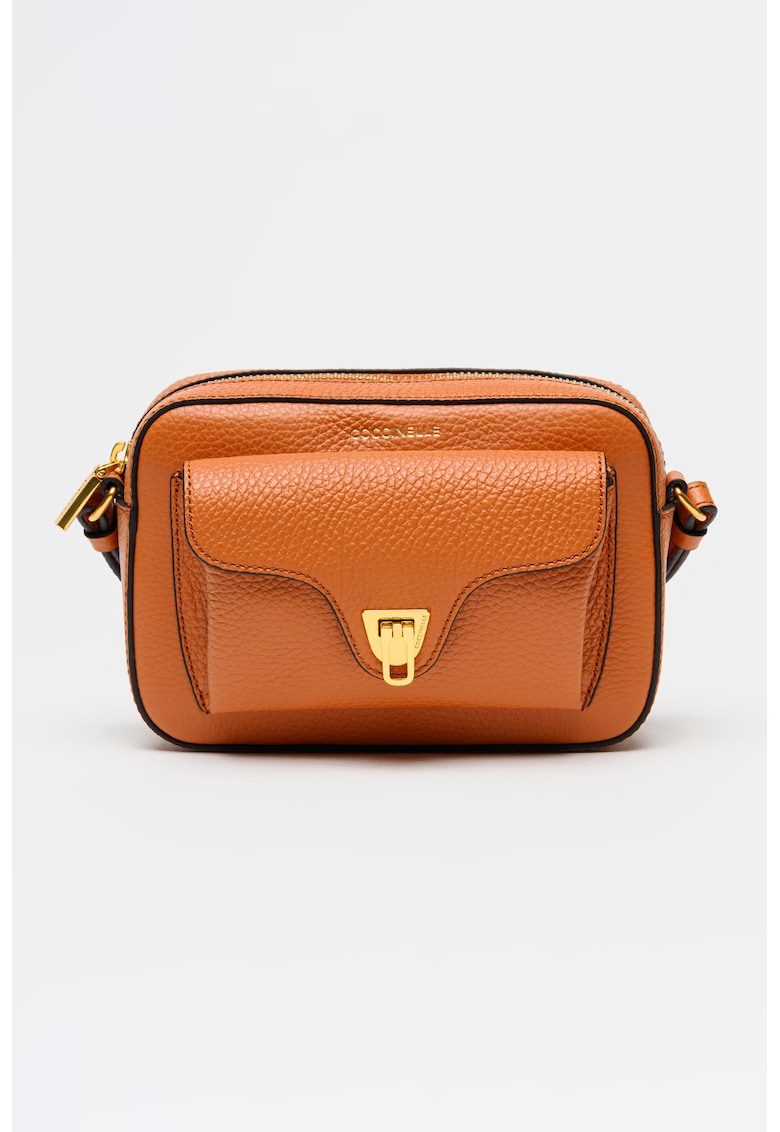 Geanta crossbody de piele cu buzunar frontal Beat Soft - Portocaliu