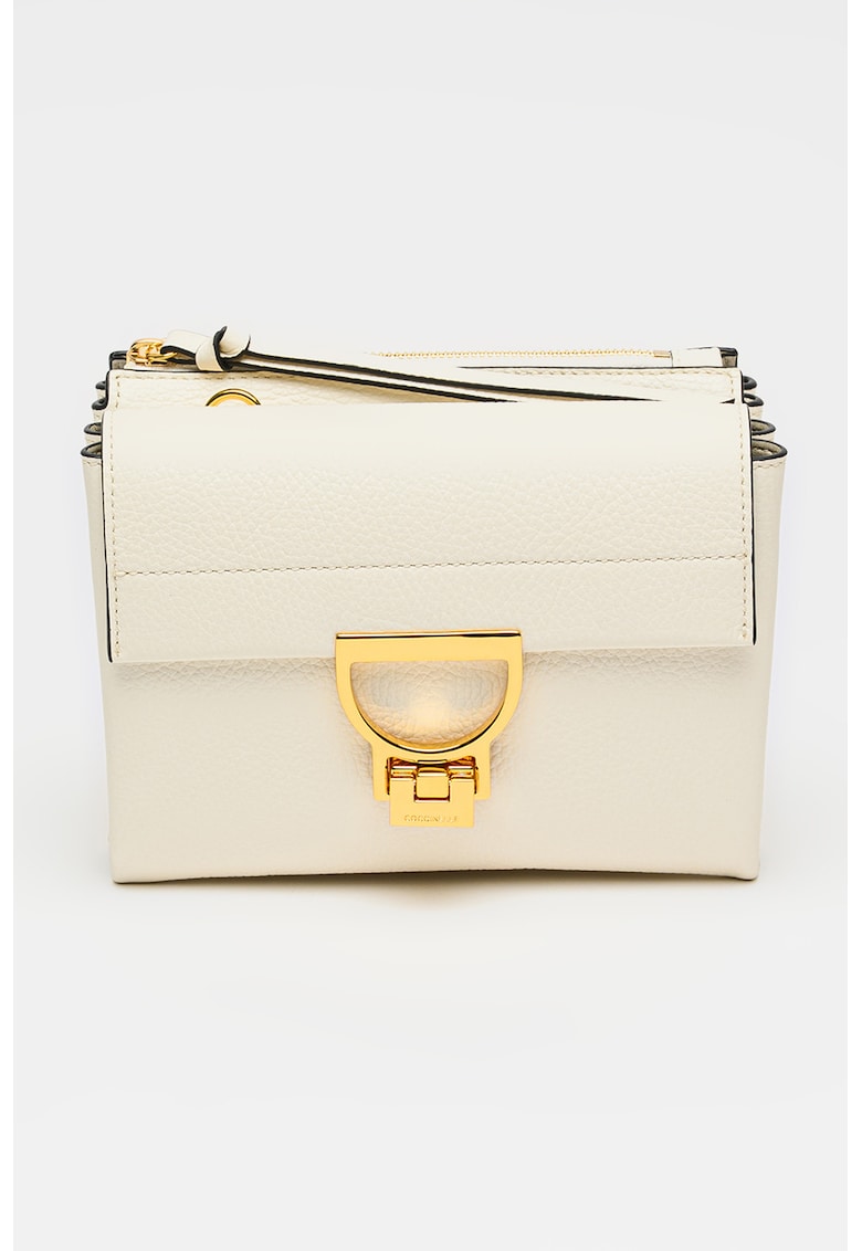 Geanta crossbody de piele cu bareta de umar Arlettis Signature - Alb murdar