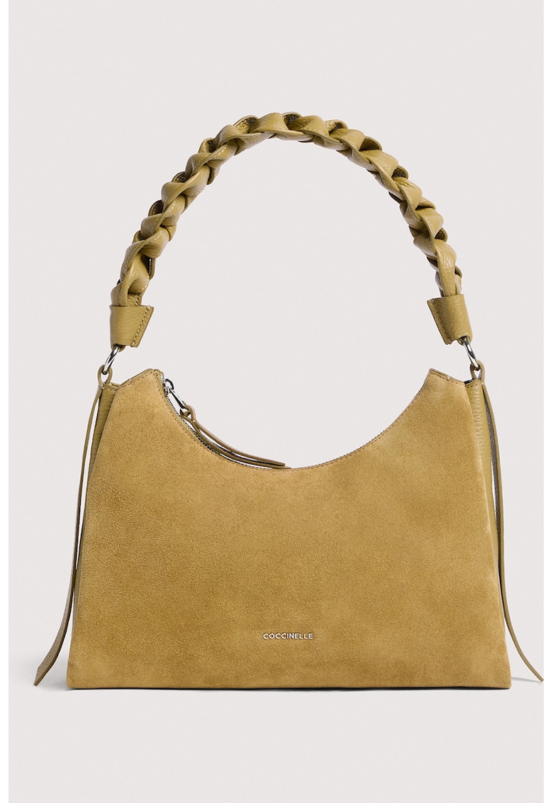 Geanta de piele intoarsa cu bareta de umar cu aspect impletit Boheme - Caramel