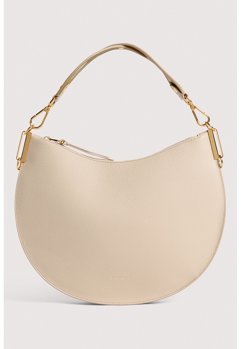 Geanta semiluna de piele cu bareta de umar Sunup - Maro nisip