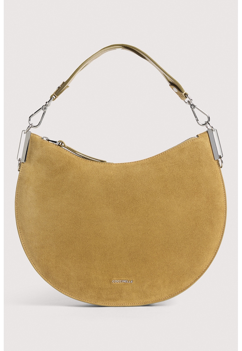 Geanta de piele intoarsa cu bareta detasabila de umar Sunup - Caramel