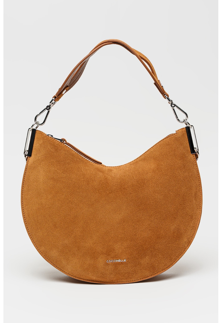 Geanta de piele intoarsa cu bareta detasabila de umar Sunup - Maro scortisoara