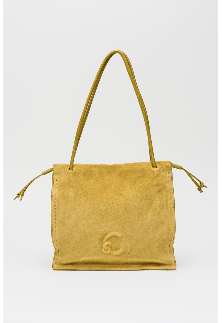 Geanta din piele intoarsa cu bareta de umar - Verde masliniu