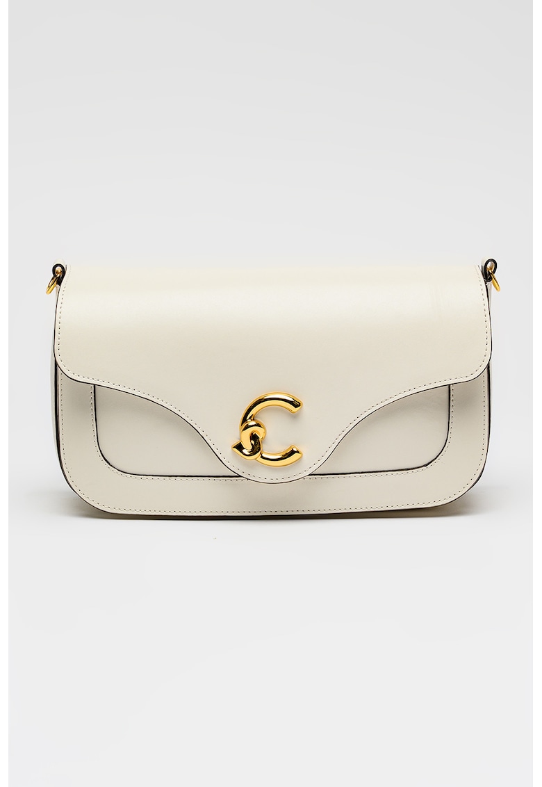 Geanta de piele cu bareta detasabila de umar C-Me - Alb murdar