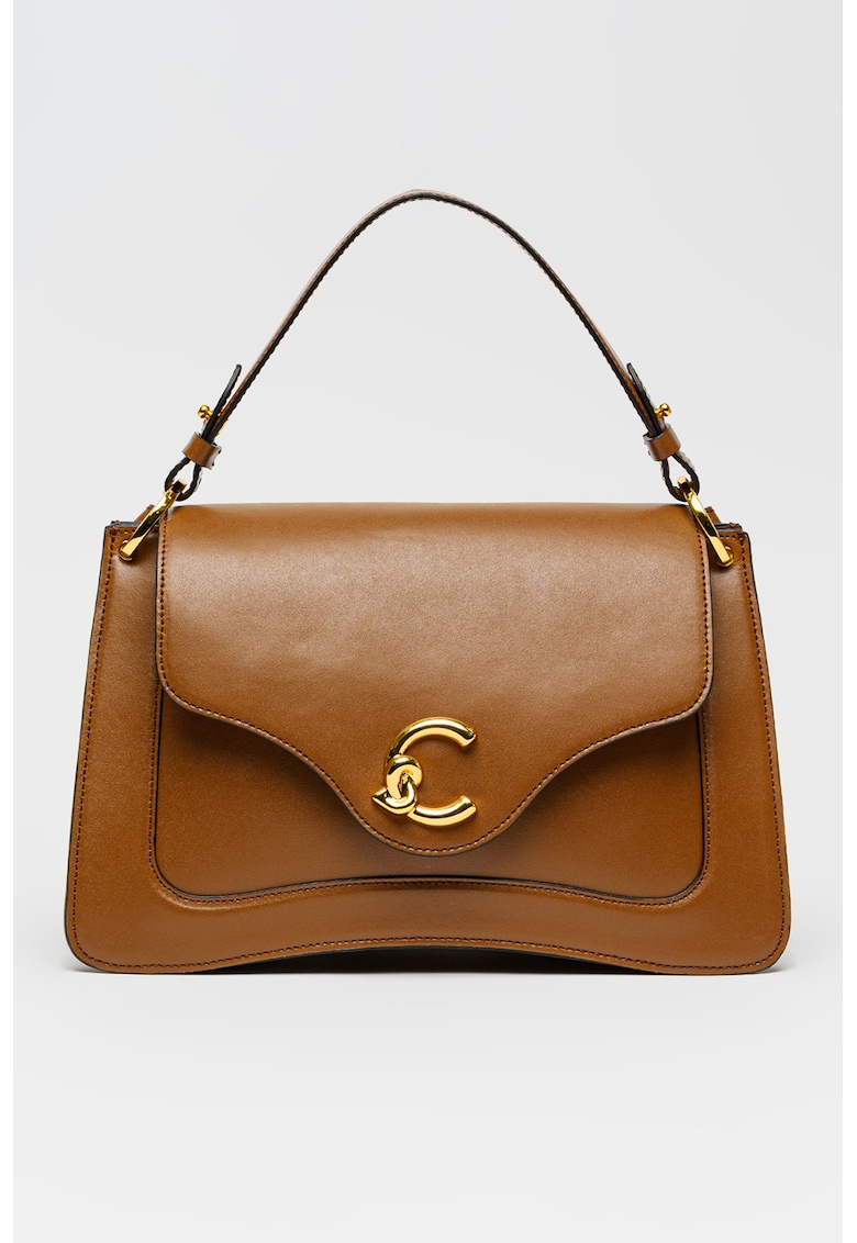 Geanta din piele cu bareta de umar C-Me - Maro scortisoara